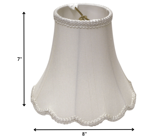 HomeRoots 8" Slanted Scallop Bell Monay Shantung Lampshade in White Finish