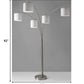 HomeRoots 82" Five Light Tree Floor Lamp With White Drum Shade and Brushed Steel Finish