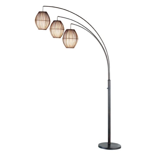 HomeRoots 82" Three Light Tree Floor Lamp With Off White Solid Color Cage Shade in Black Finish