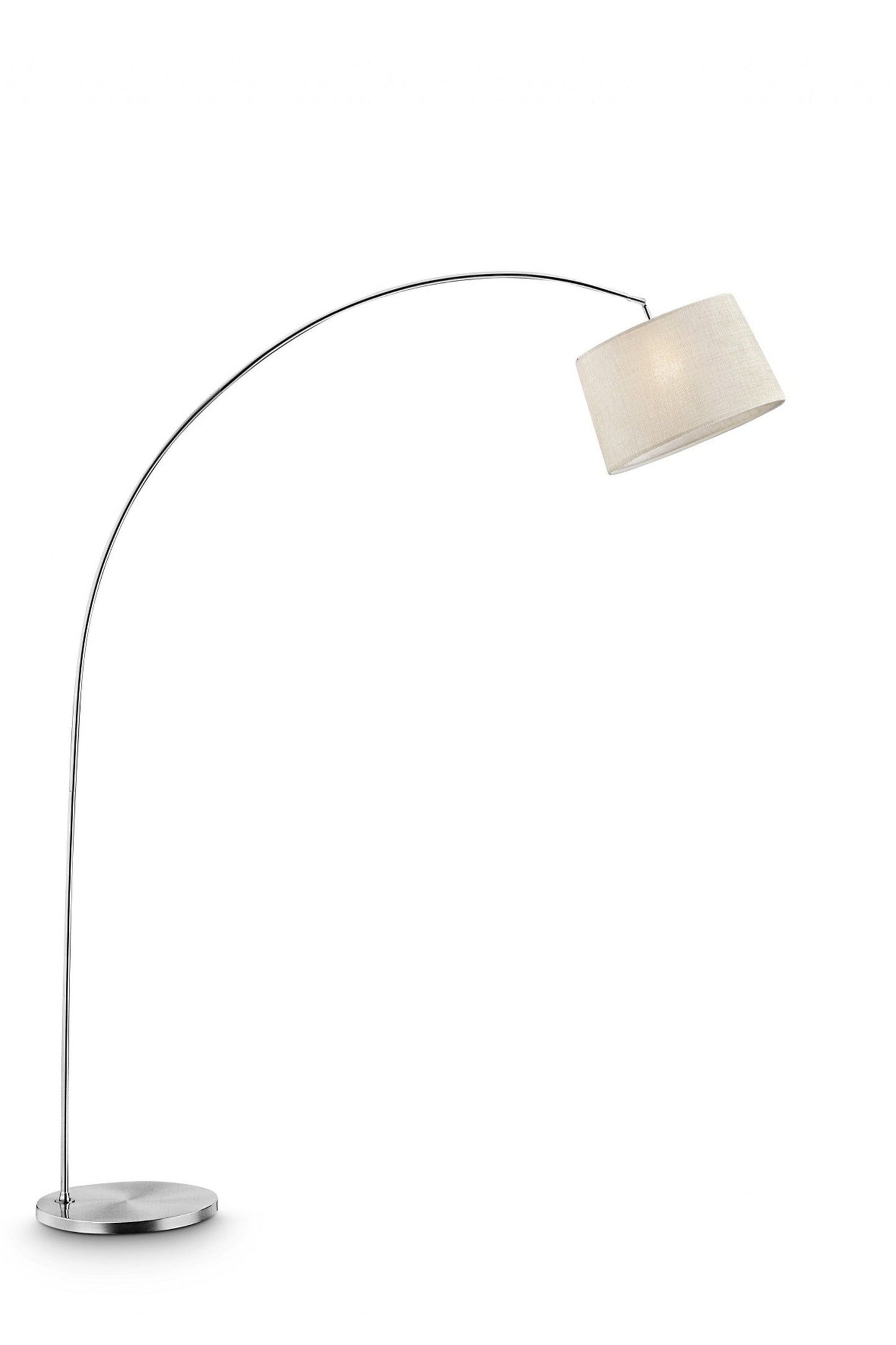 HomeRoots 85" Metal Arch Floor Lamp With Beige Fabric Shade in Silver Finish