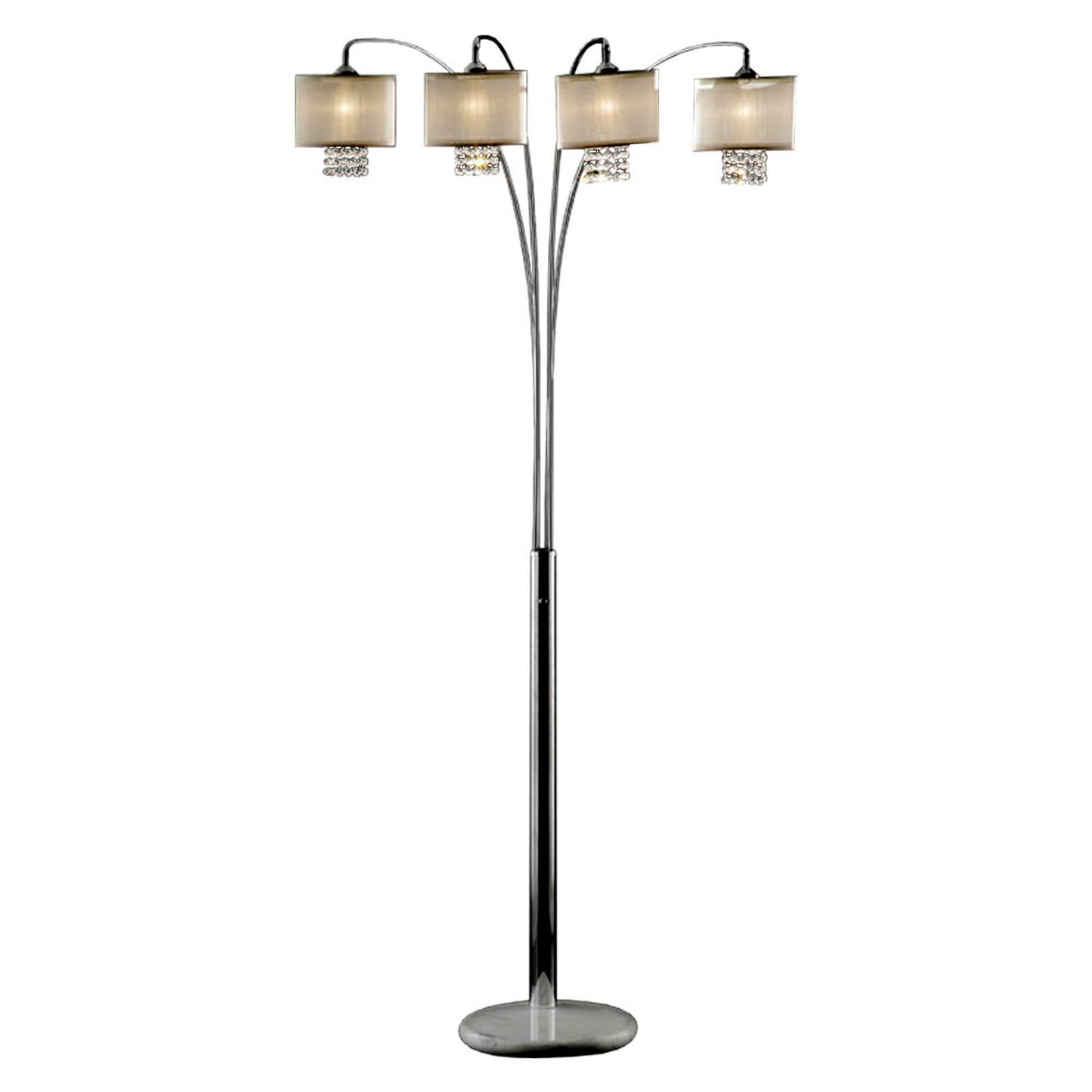 HomeRoots 88" Steel Four Light Arched Floor Lamp With Crystal Shade in Silver Finish
