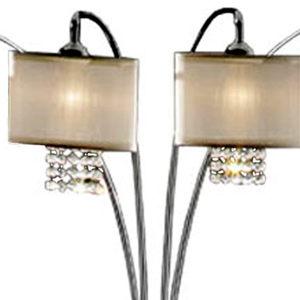 HomeRoots 88" Steel Four Light Arched Floor Lamp With Crystal Shade in Silver Finish