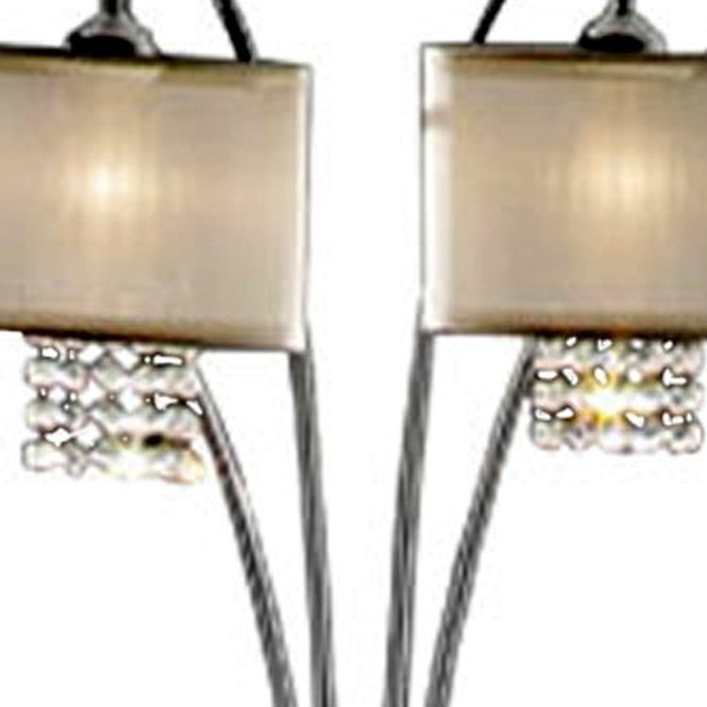 HomeRoots 88" Steel Four Light Arched Floor Lamp With Crystal Shade in Silver Finish