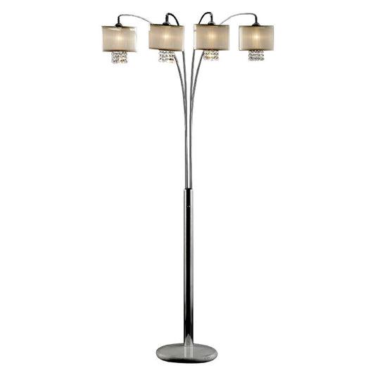 HomeRoots 88" Steel Four Light Arched Floor Lamp With Crystal Shade in Silver Finish