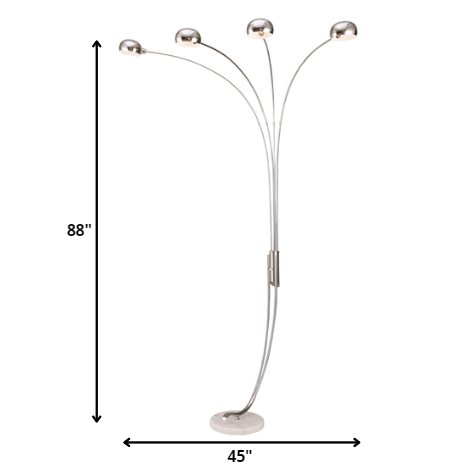 HomeRoots 88" Steel Four Light Arched Floor Lamp With Silver Dome Shade