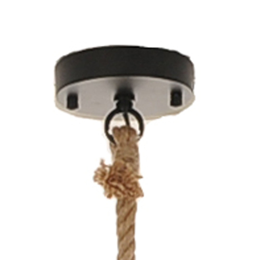 HomeRoots 8.5" x 8.5" x 47" Rope Pendant Lamp With Beige and Black Finish