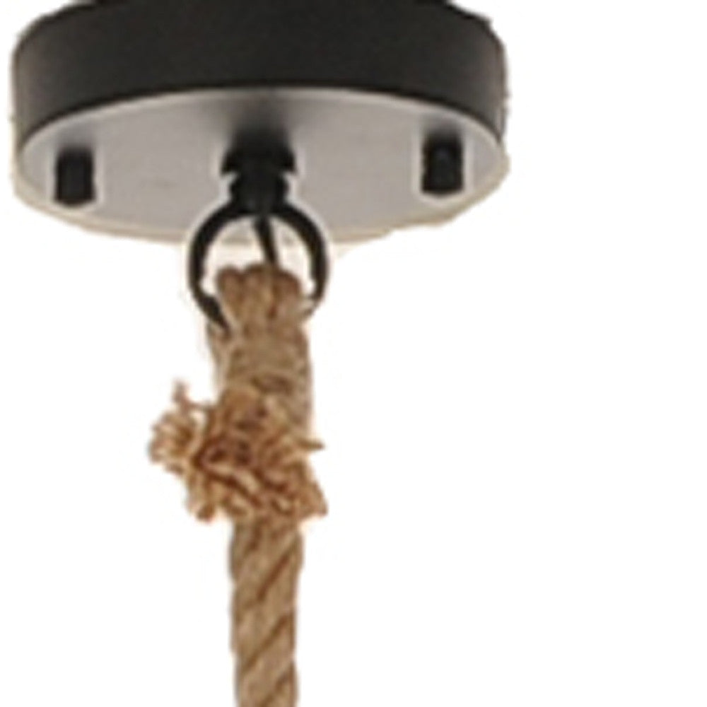 HomeRoots 8.5" x 8.5" x 47" Rope Pendant Lamp With Beige and Black Finish