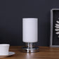 HomeRoots 9" Bedside Table Lamp With White Drum Shade in Silver Finish
