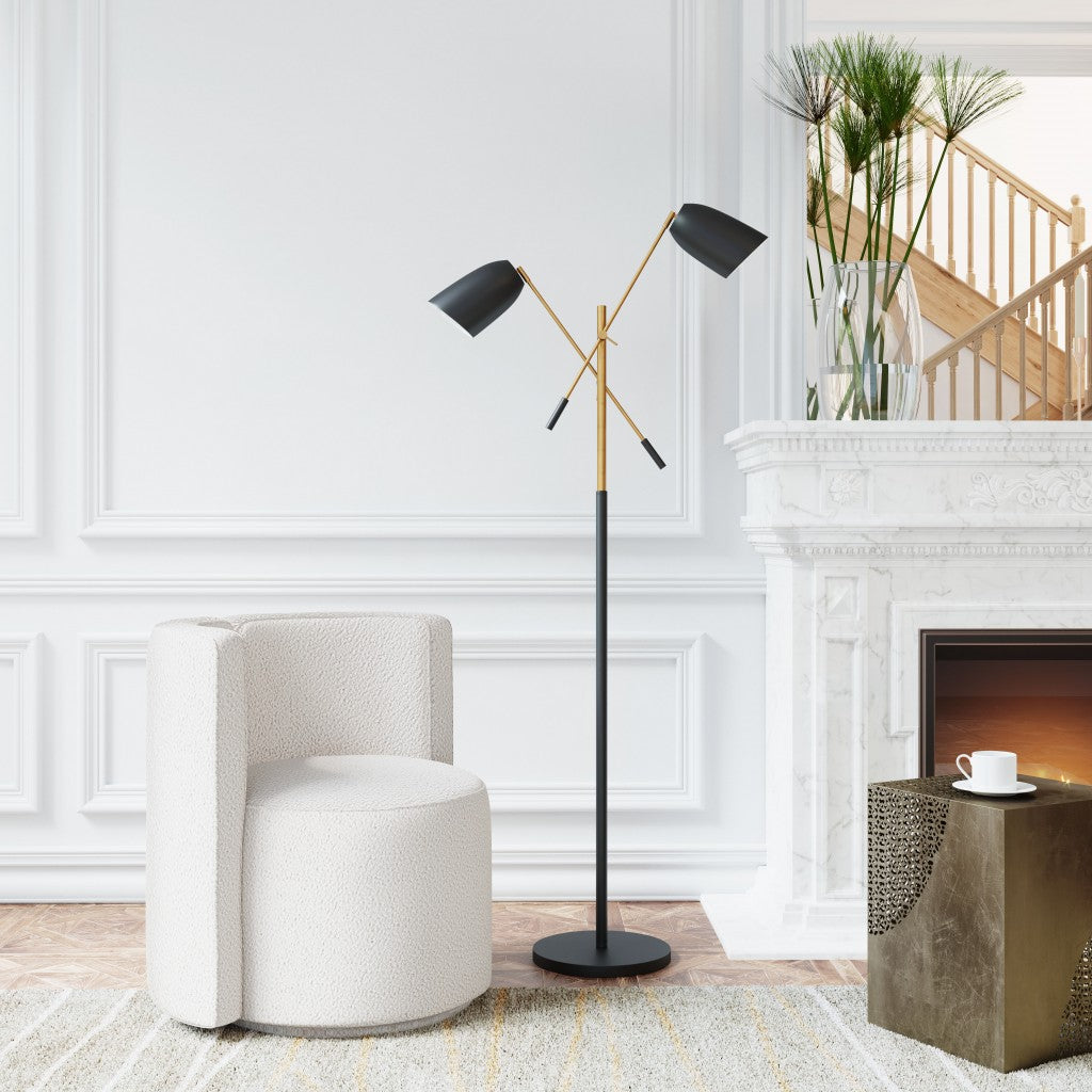 HomeRoots Adjustable Floor Lamp With Black and Gold Finish