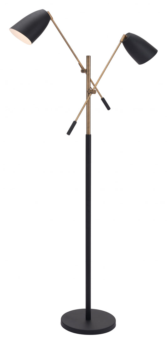 HomeRoots Adjustable Floor Lamp With Black and Gold Finish