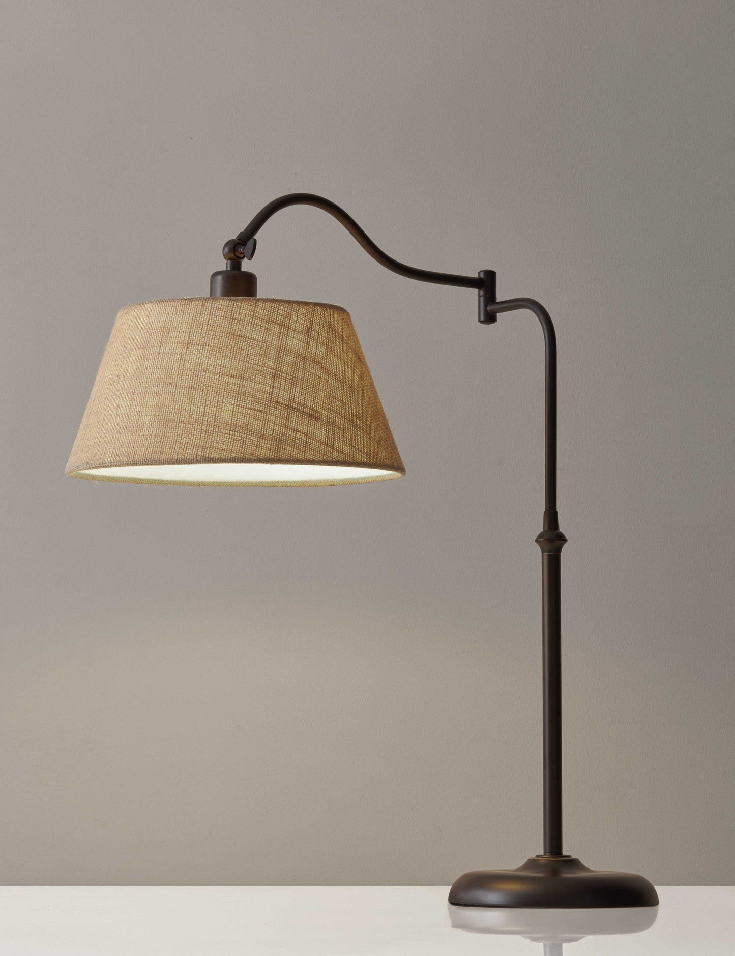 HomeRoots Adjustable Metal Table Lamp With Swing Arm in Dark Bronze Finish