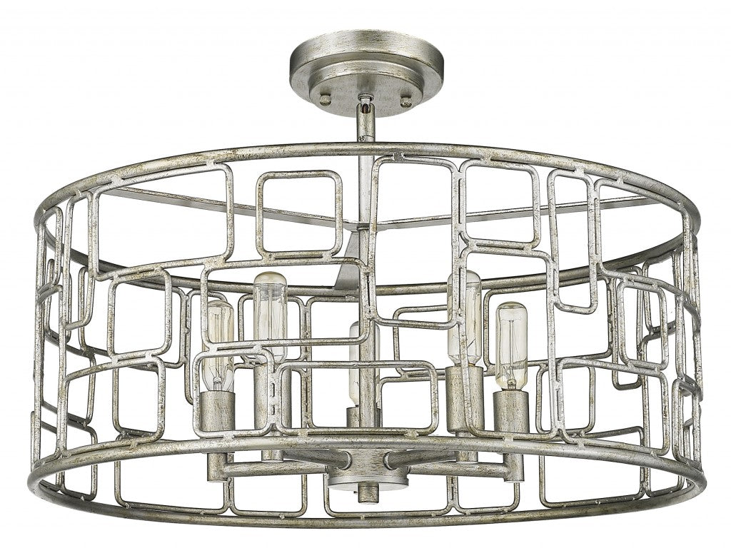 HomeRoots Amoret 5-Light Convertible Pendant in Antique Silver Finish
