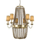 HomeRoots Anastasia 12-Light Antique Gold Leaf Chandelier With Wooden Beaded Chains And Gold Fabric Shades