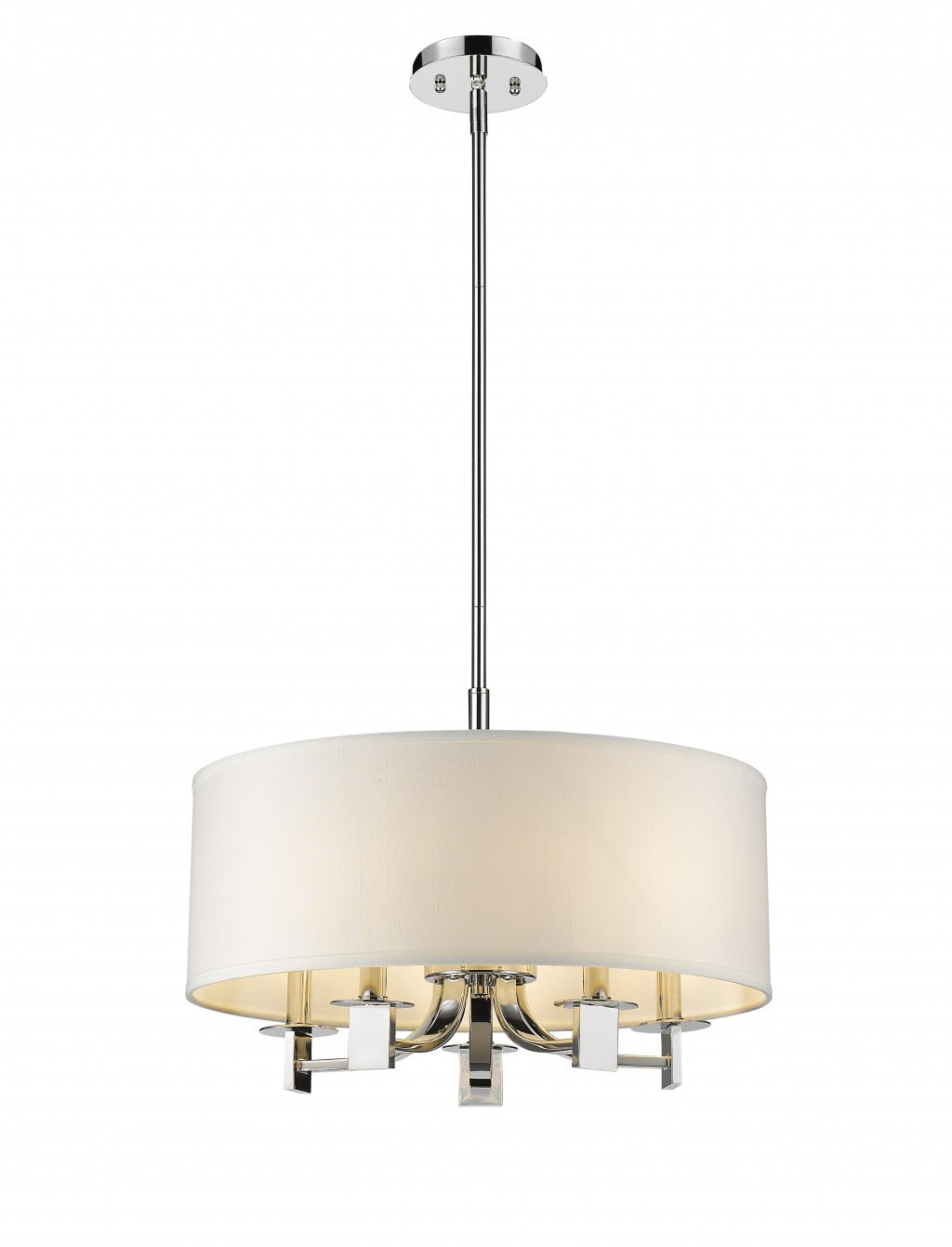HomeRoots Andrea 5-Light Polished Nickel Drum Pendant With Ivory Hardback Shade