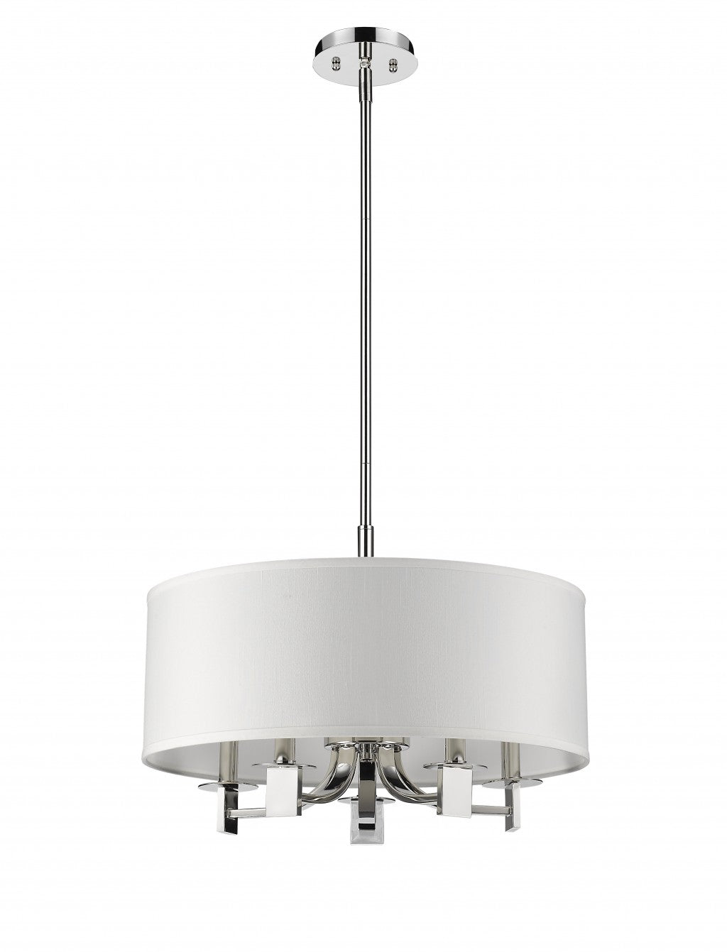 HomeRoots Andrea 5-Light Polished Nickel Drum Pendant With Ivory Hardback Shade