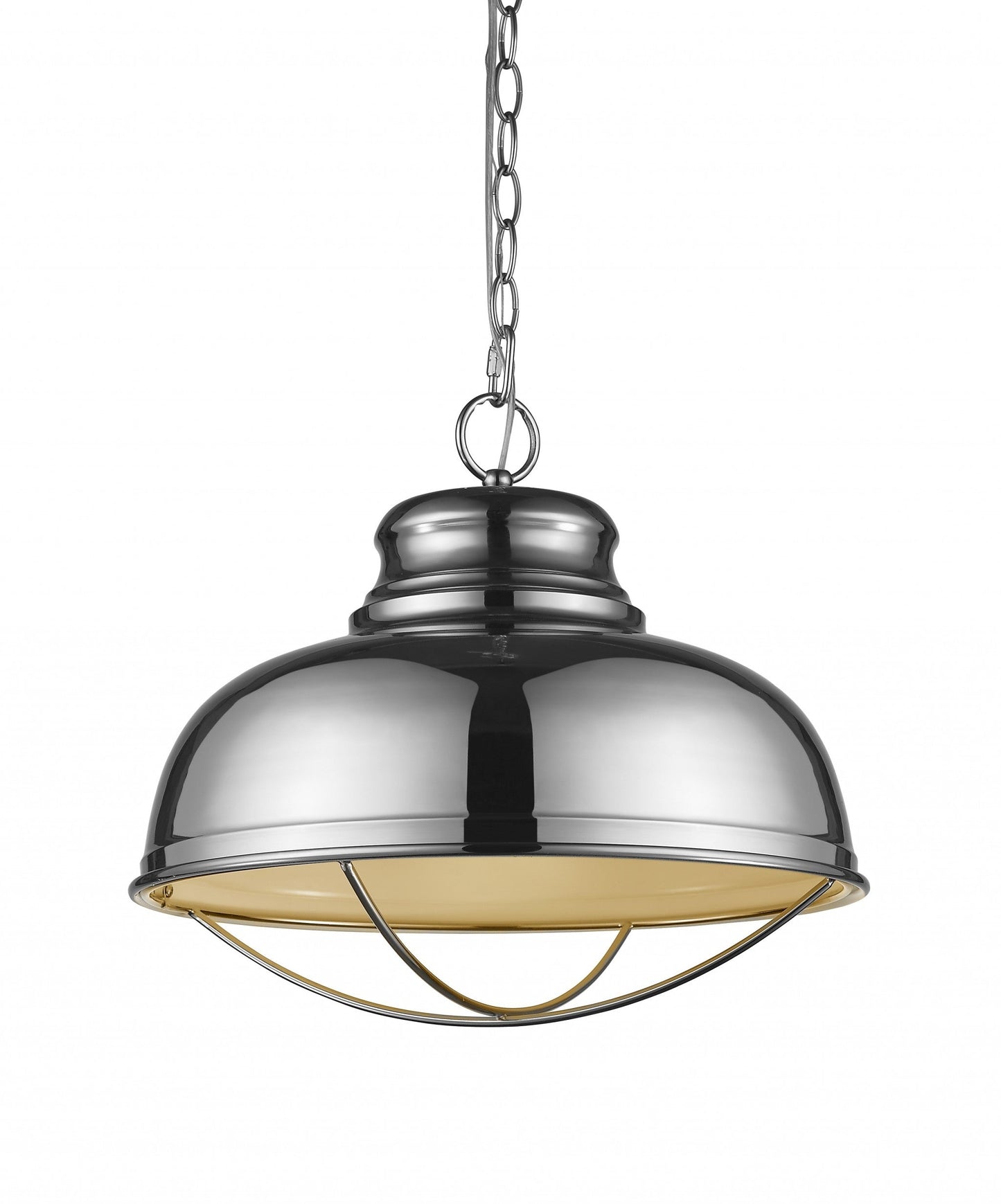 HomeRoots Ansen 1-Light Pendant With Gloss White Interior Shade and Polished Nickel Finish