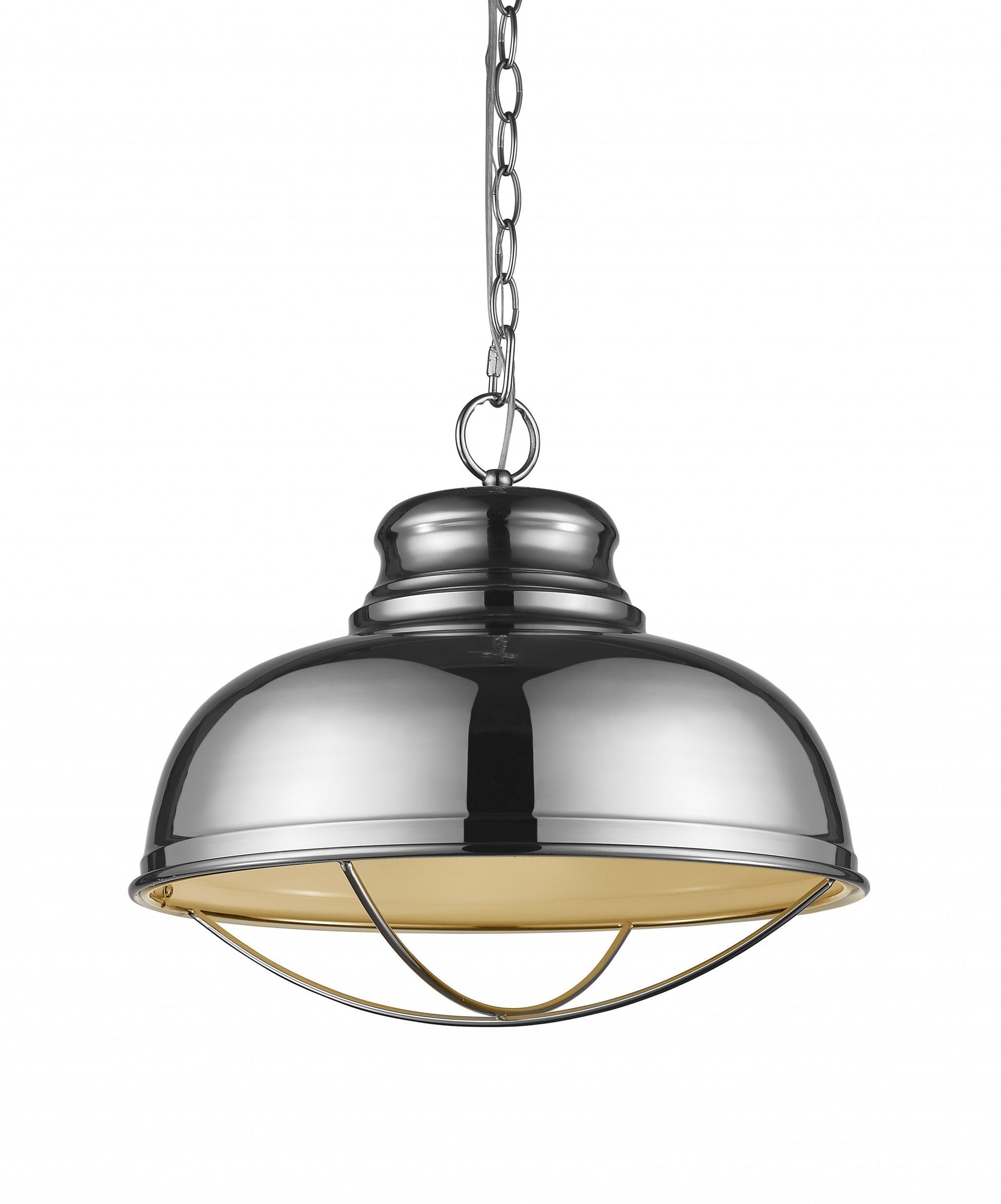 HomeRoots Ansen 1-Light Pendant With Gloss White Interior Shade and Polished Nickel Finish