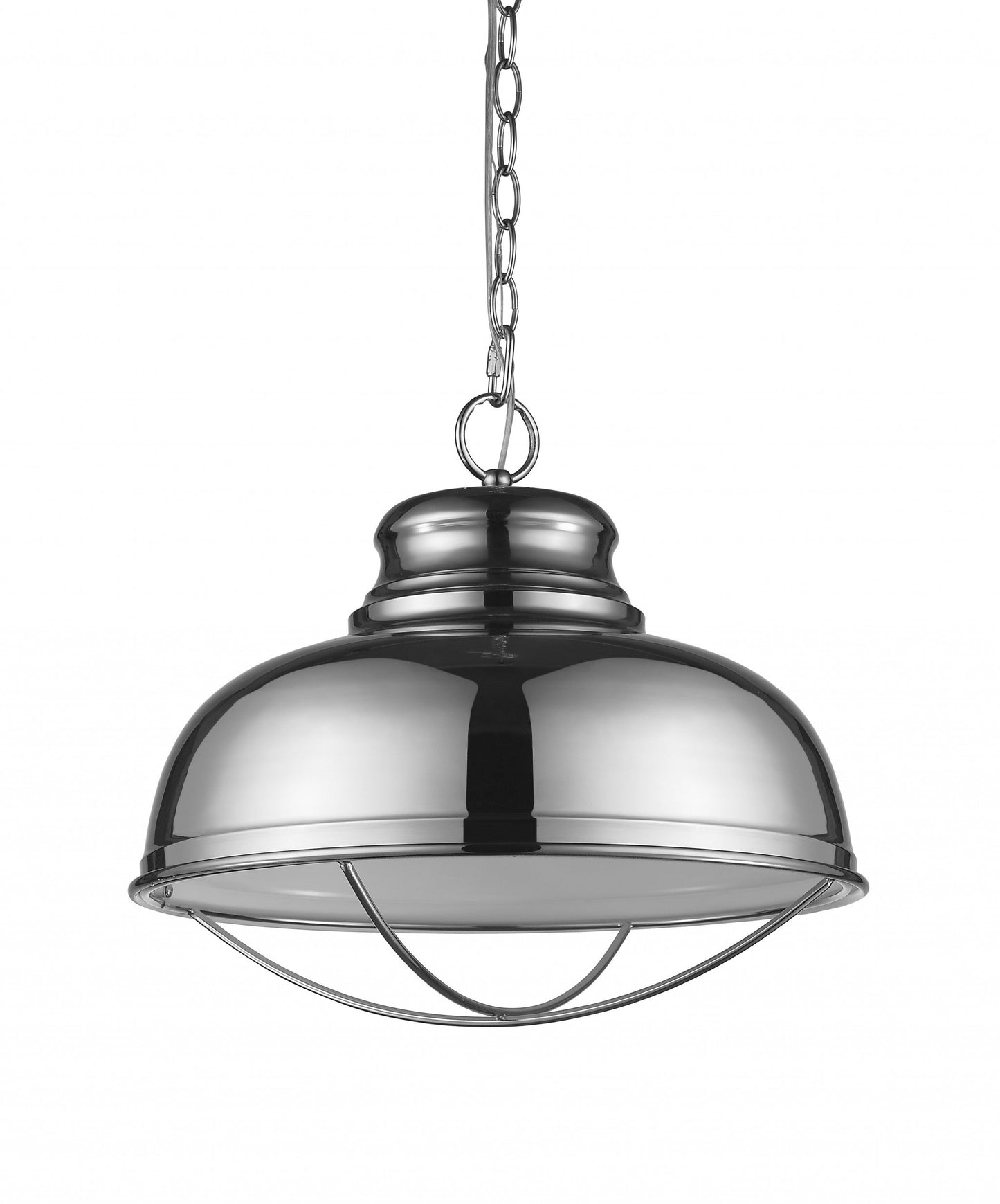 HomeRoots Ansen 1-Light Pendant With Gloss White Interior Shade and Polished Nickel Finish