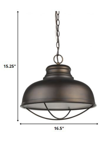HomeRoots Ansen 1-Light Pendant With Gloss White Interior Shade in Oil-Rubbed Bronze Finish