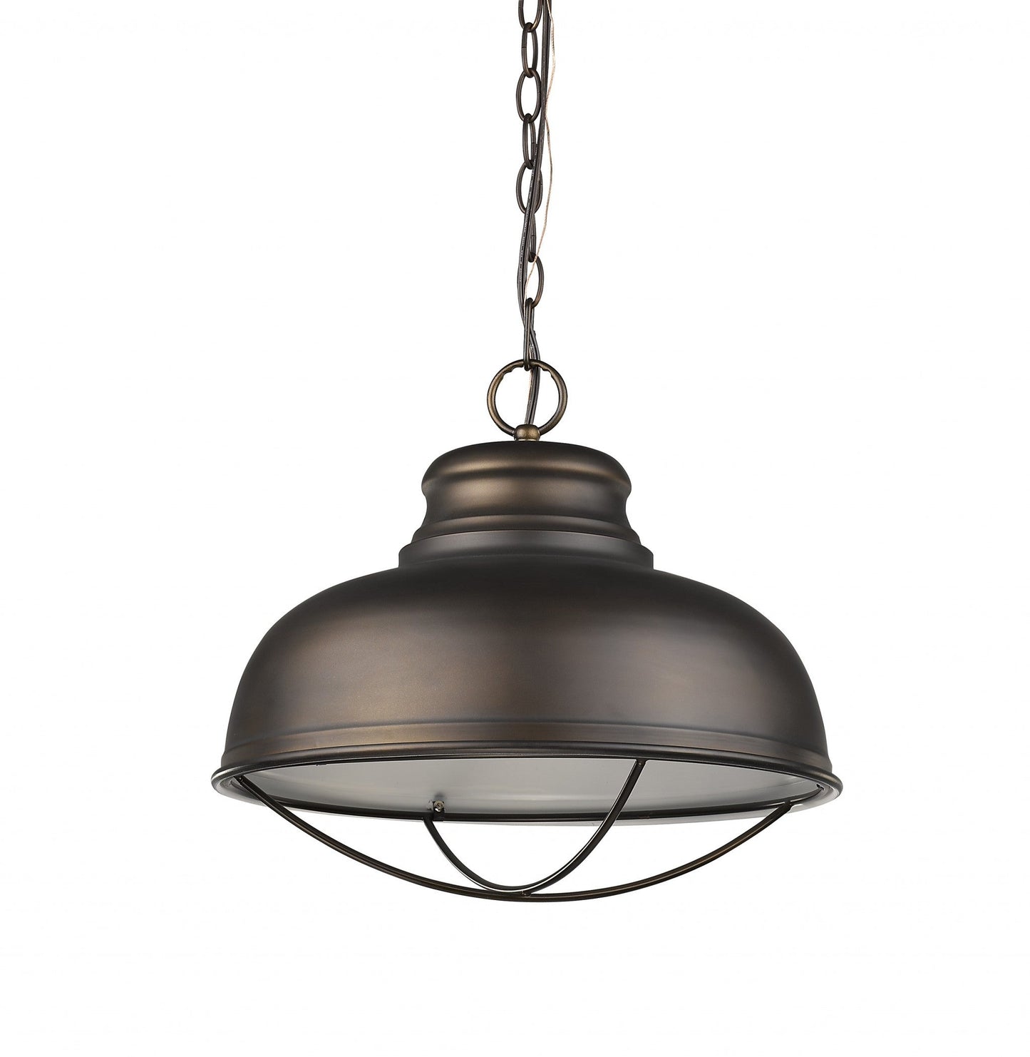 HomeRoots Ansen 1-Light Pendant With Gloss White Interior Shade in Oil-Rubbed Bronze Finish