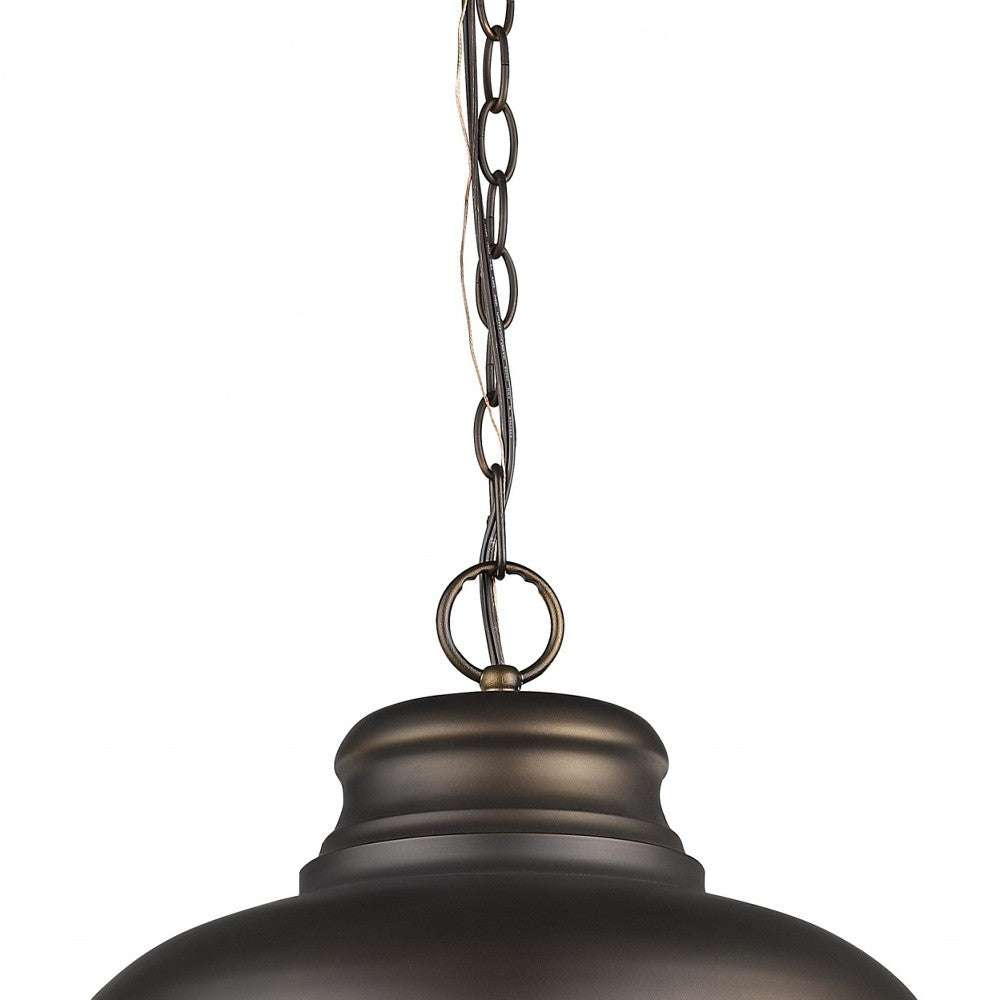 HomeRoots Ansen 1-Light Pendant With Gloss White Interior Shade in Oil-Rubbed Bronze Finish