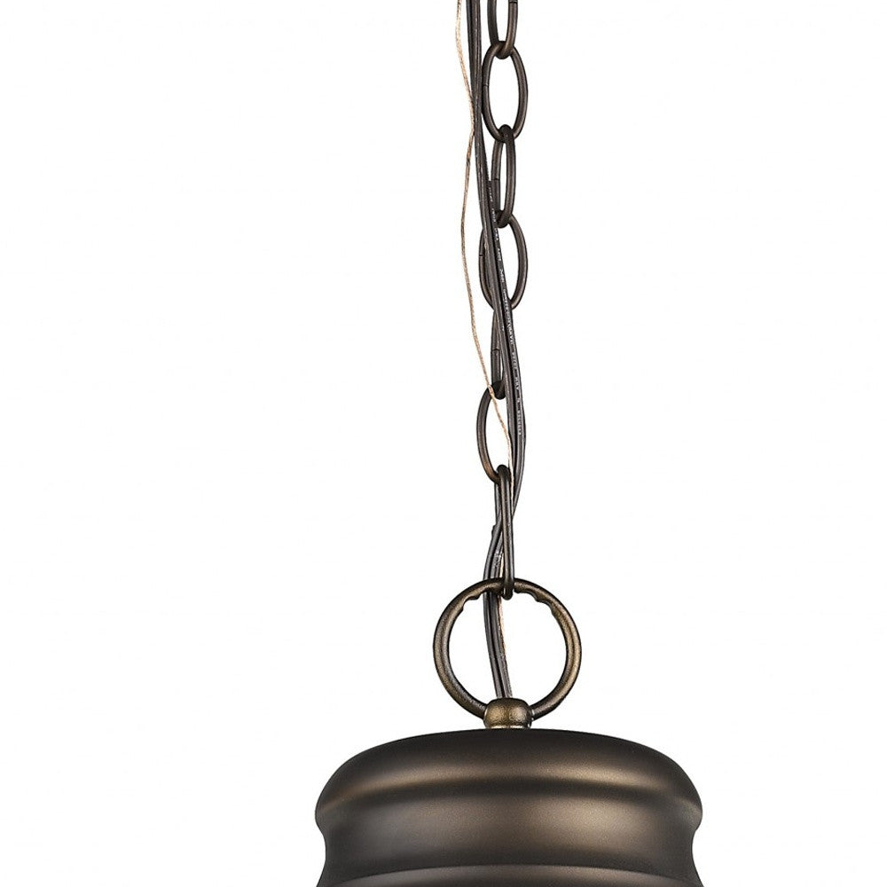 HomeRoots Ansen 1-Light Pendant With Gloss White Interior Shade in Oil-Rubbed Bronze Finish