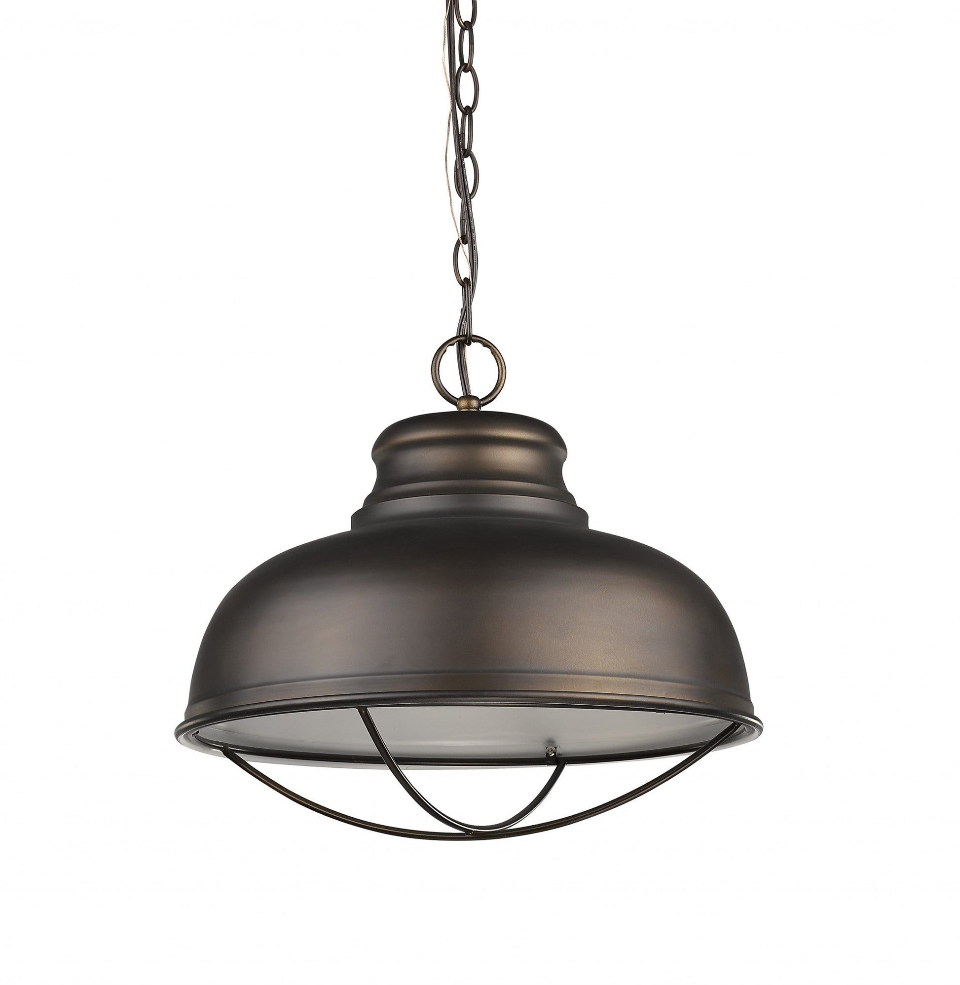 HomeRoots Ansen 1-Light Pendant With Gloss White Interior Shade in Oil-Rubbed Bronze Finish