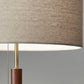 HomeRoots Antique Brass Metal and Walnut Wood Table Lamp With Beige Drum Shade