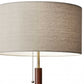 HomeRoots Antique Brass Metal and Walnut Wood Table Lamp With Beige Drum Shade