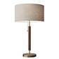 HomeRoots Antique Brass Metal and Walnut Wood Table Lamp With Beige Drum Shade