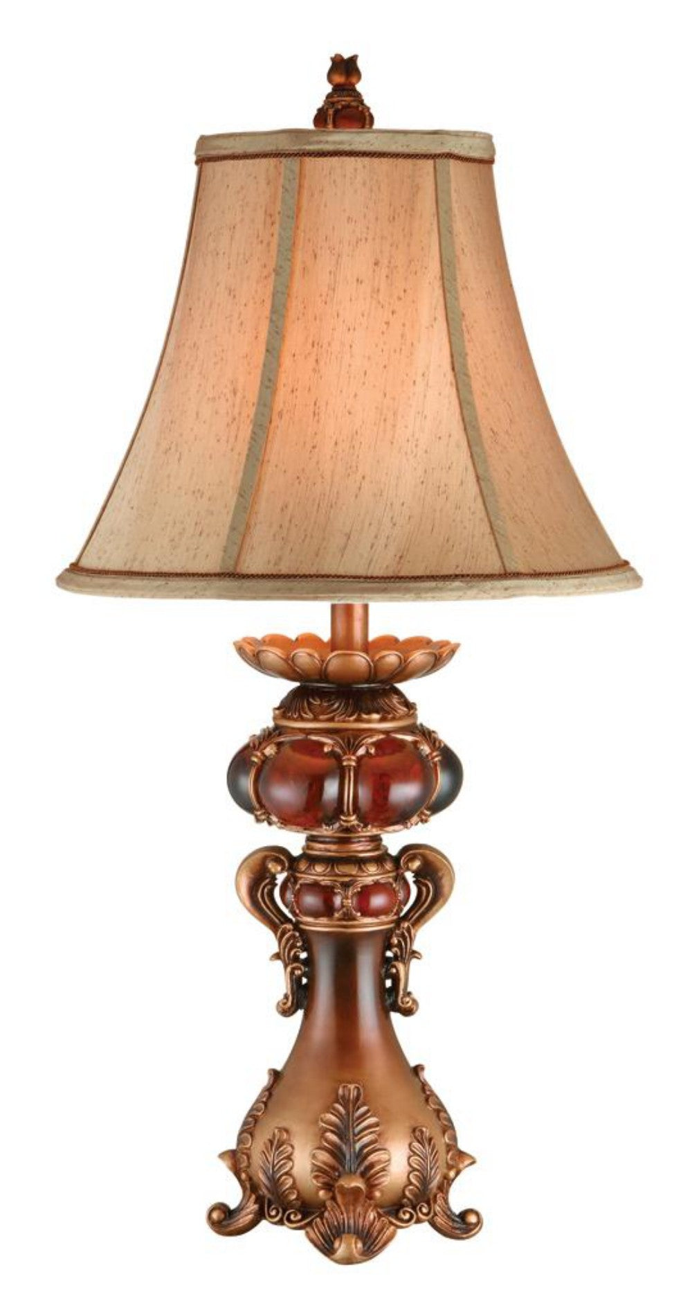 HomeRoots Antique Inspired Table Lamp With Linen Shade in Brown Finish