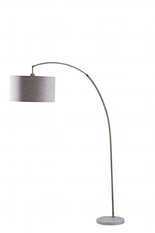 HomeRoots Arching Floor Lamp With Marble Base in Antique Brass Finish