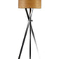 HomeRoots Architectonic Tripod Floor Lamp in Black Wood Finish With Rustic Wood Grain Shade