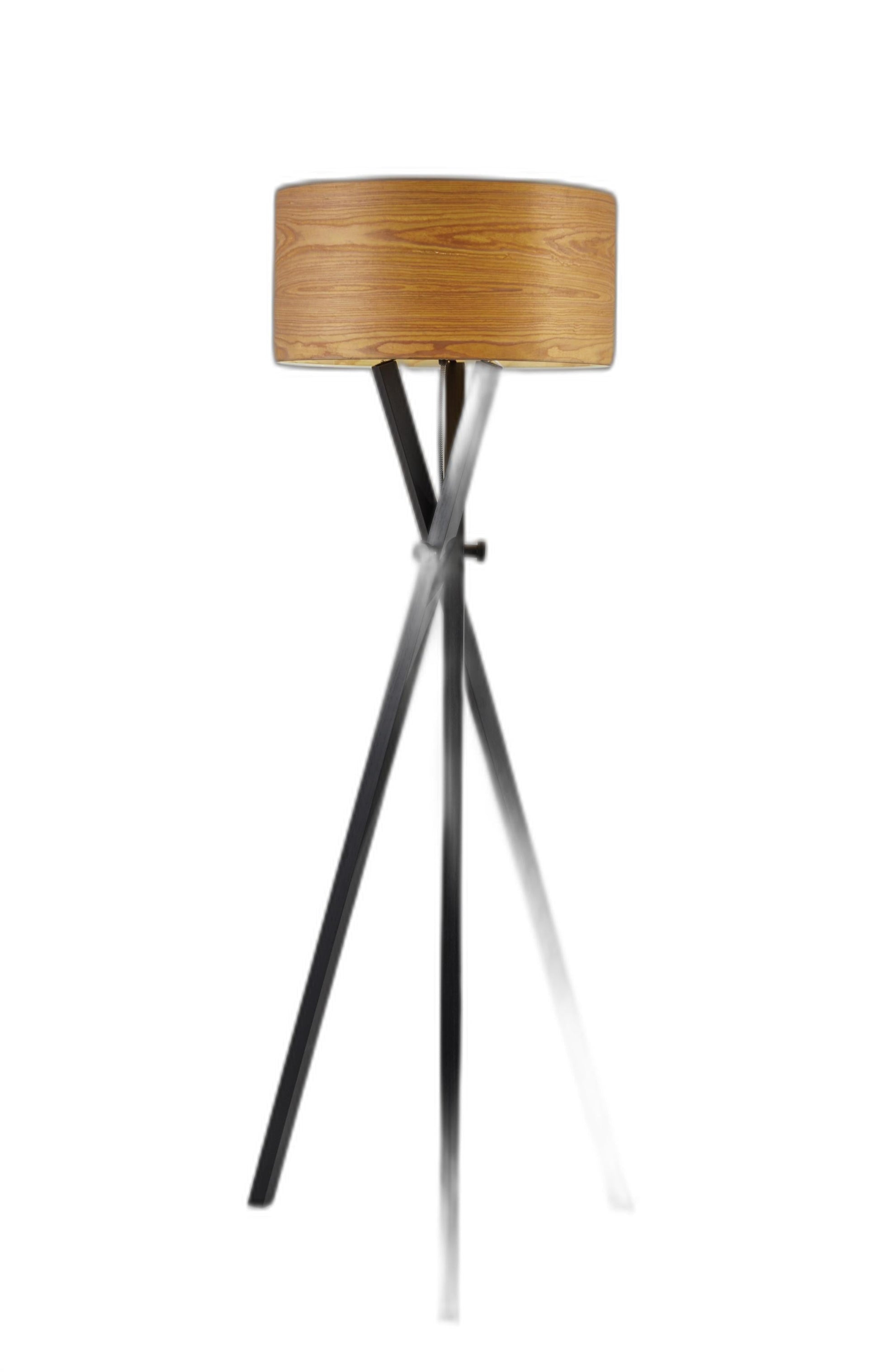 HomeRoots Architectonic Tripod Floor Lamp in Black Wood Finish With Rustic Wood Grain Shade