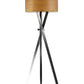 HomeRoots Architectonic Tripod Floor Lamp in Black Wood Finish With Rustic Wood Grain Shade