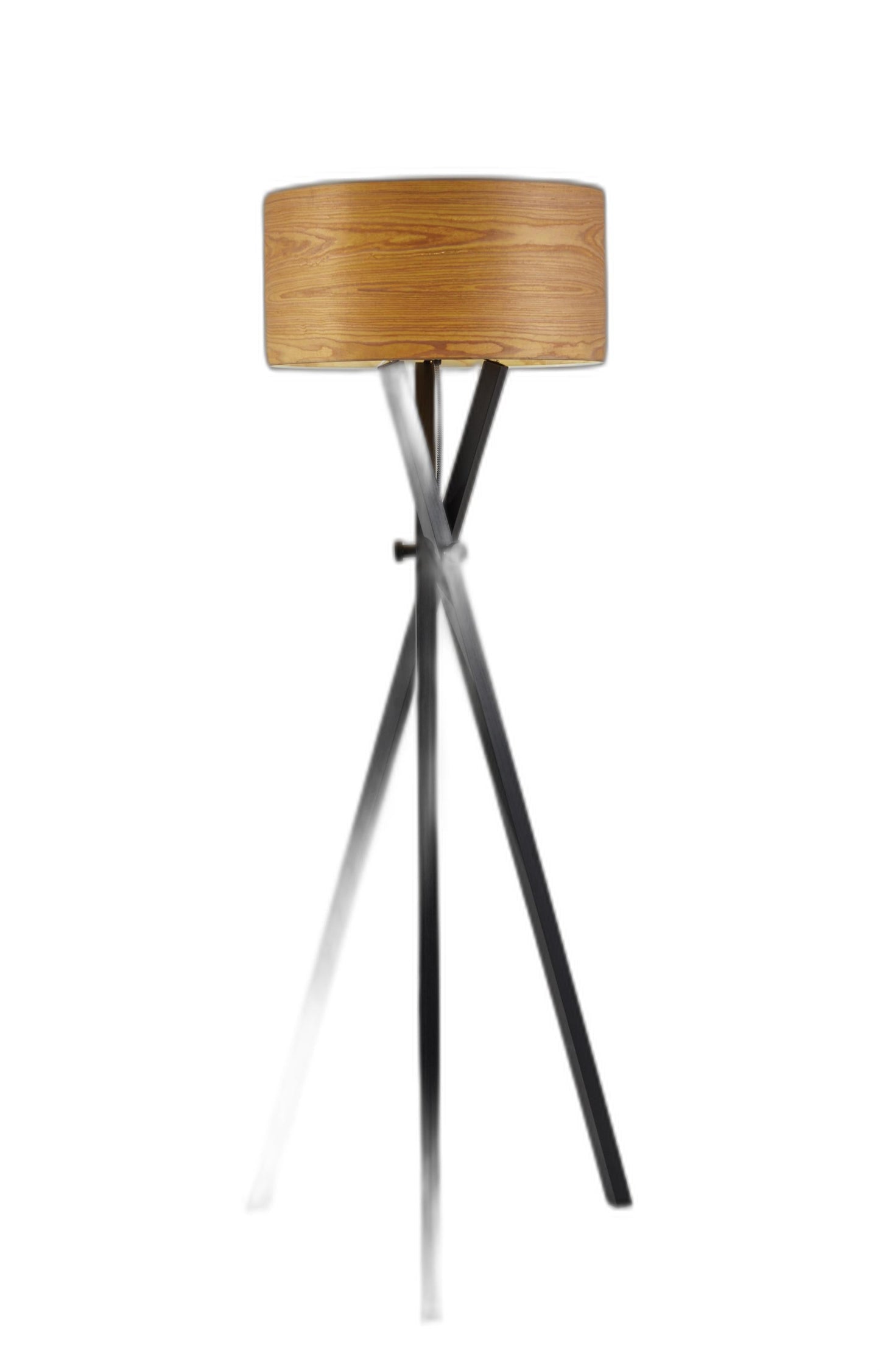 HomeRoots Architectonic Tripod Floor Lamp in Black Wood Finish With Rustic Wood Grain Shade