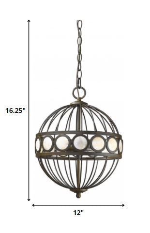 HomeRoots Aria 3-Light Oil-Rubbed Bronze Globe Pendant With Mother Of Pearl Accents