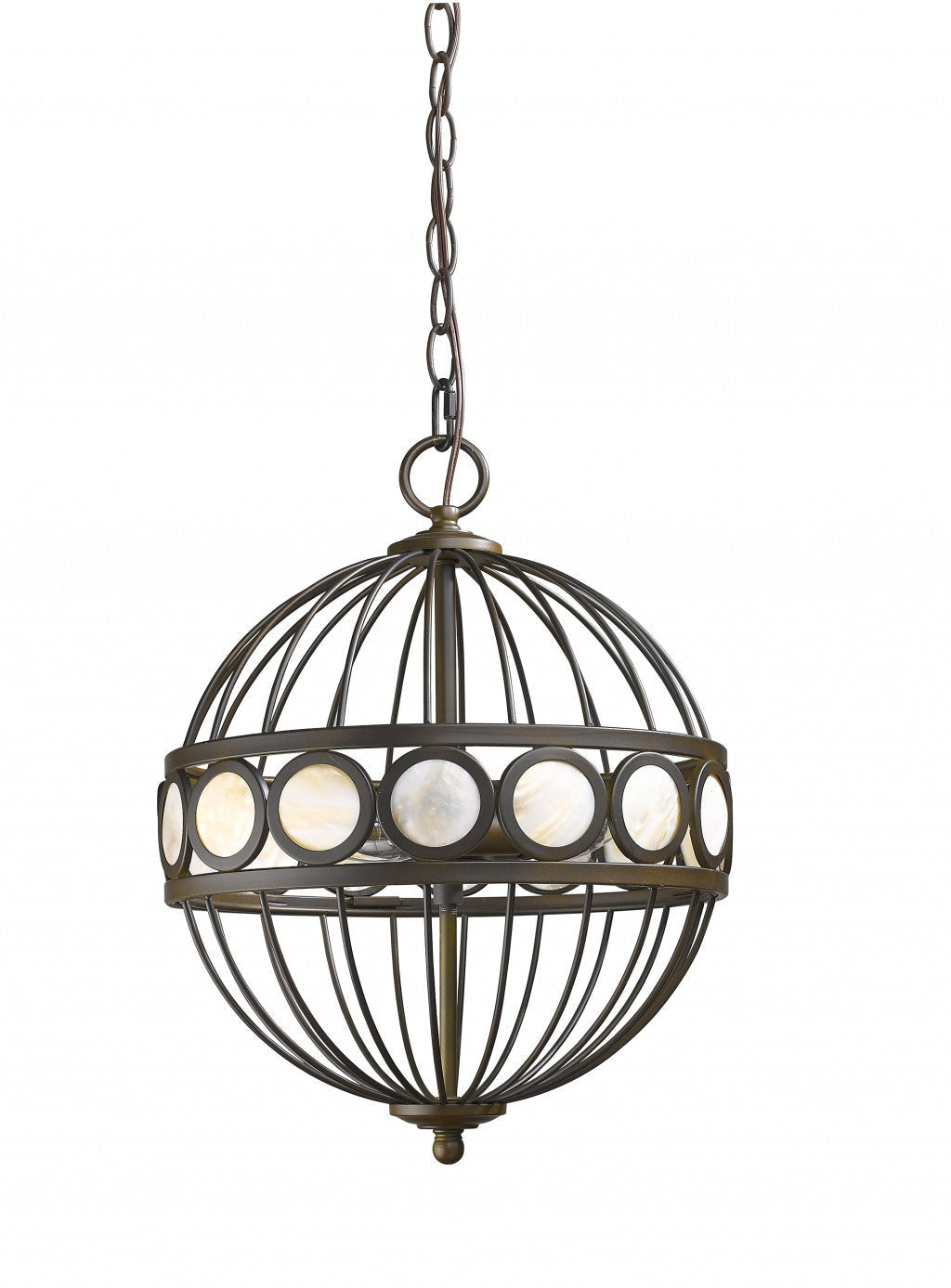 HomeRoots Aria 3-Light Oil-Rubbed Bronze Globe Pendant With Mother Of Pearl Accents
