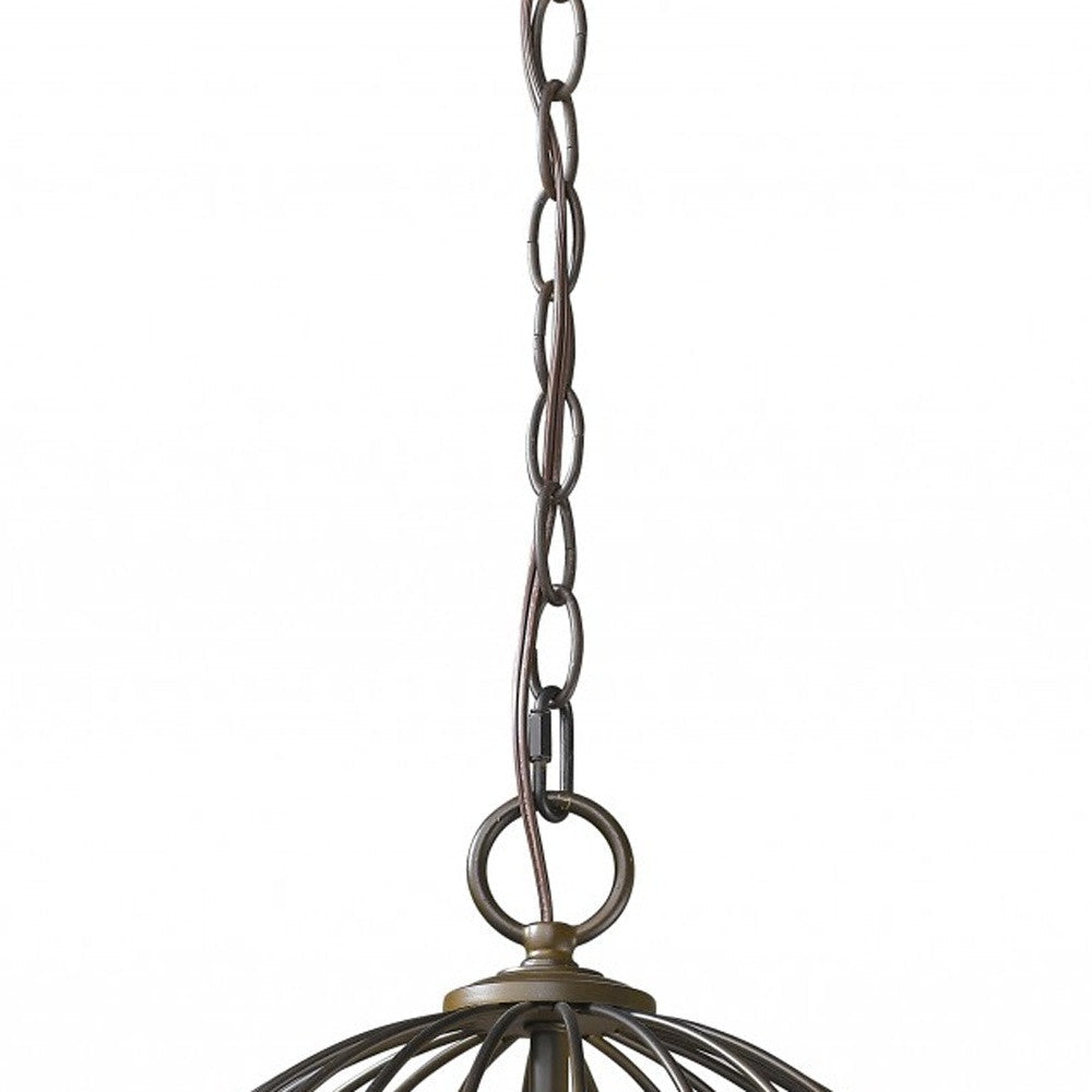 HomeRoots Aria 3-Light Oil-Rubbed Bronze Globe Pendant With Mother Of Pearl Accents