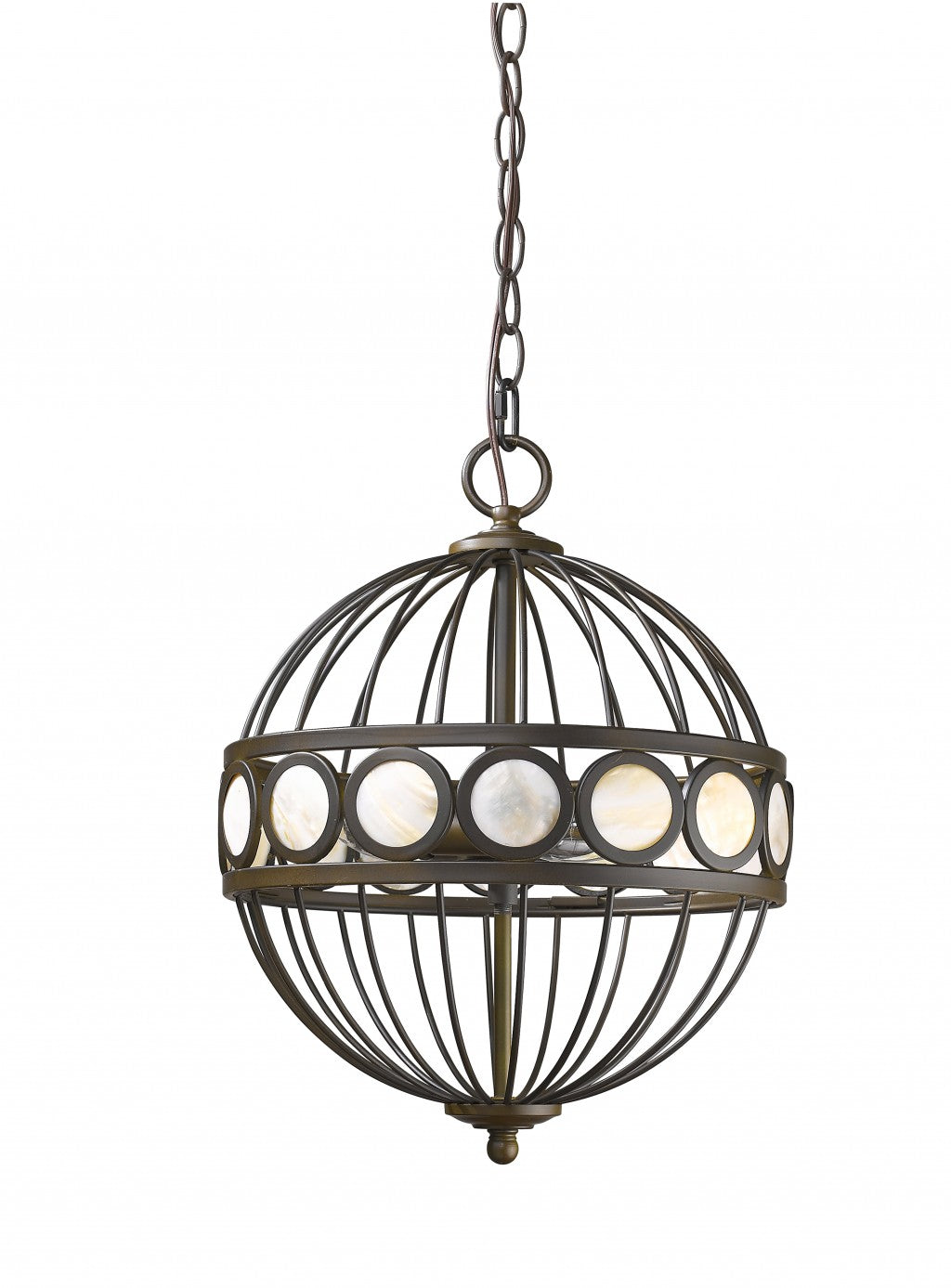 HomeRoots Aria 3-Light Oil-Rubbed Bronze Globe Pendant With Mother Of Pearl Accents
