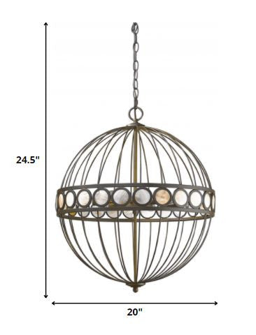 HomeRoots Aria 6-Light Globe Pendant in Oil-Rubbed Bronze Finish With Mother Of Pearl Accents