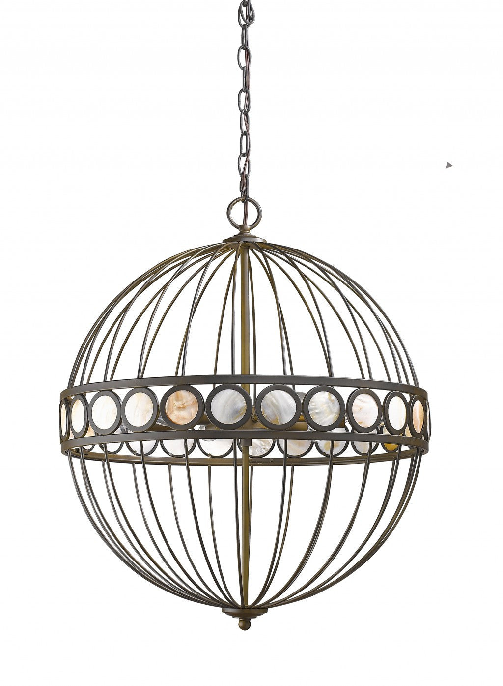 HomeRoots Aria 6-Light Globe Pendant in Oil-Rubbed Bronze Finish With Mother Of Pearl Accents