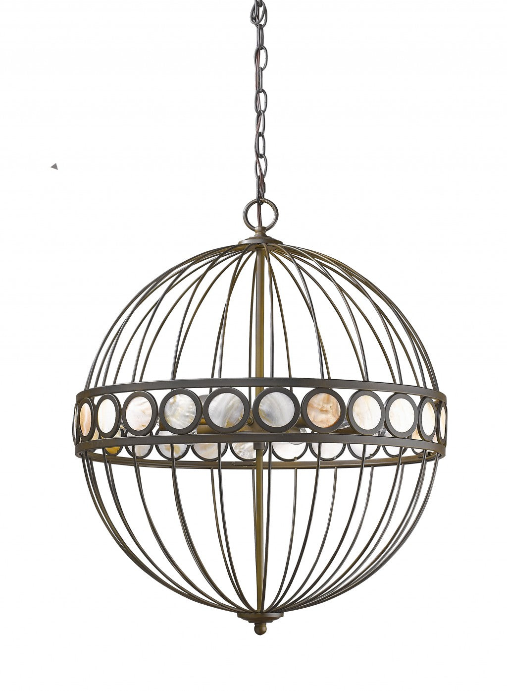HomeRoots Aria 6-Light Globe Pendant in Oil-Rubbed Bronze Finish With Mother Of Pearl Accents