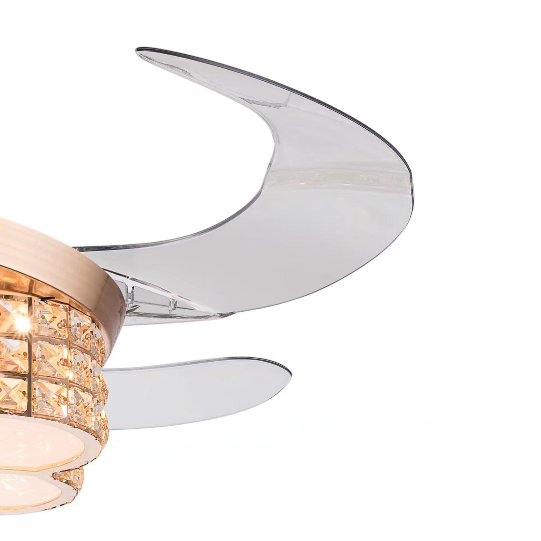 HomeRoots Art Deco Glam Chandelier And Retractable Fan in Gold Finish