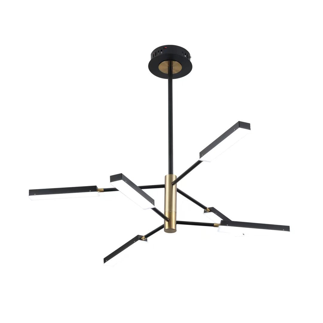 HomeRoots Asymmetric Six Light Ceiling Light in Black and Gold Finish