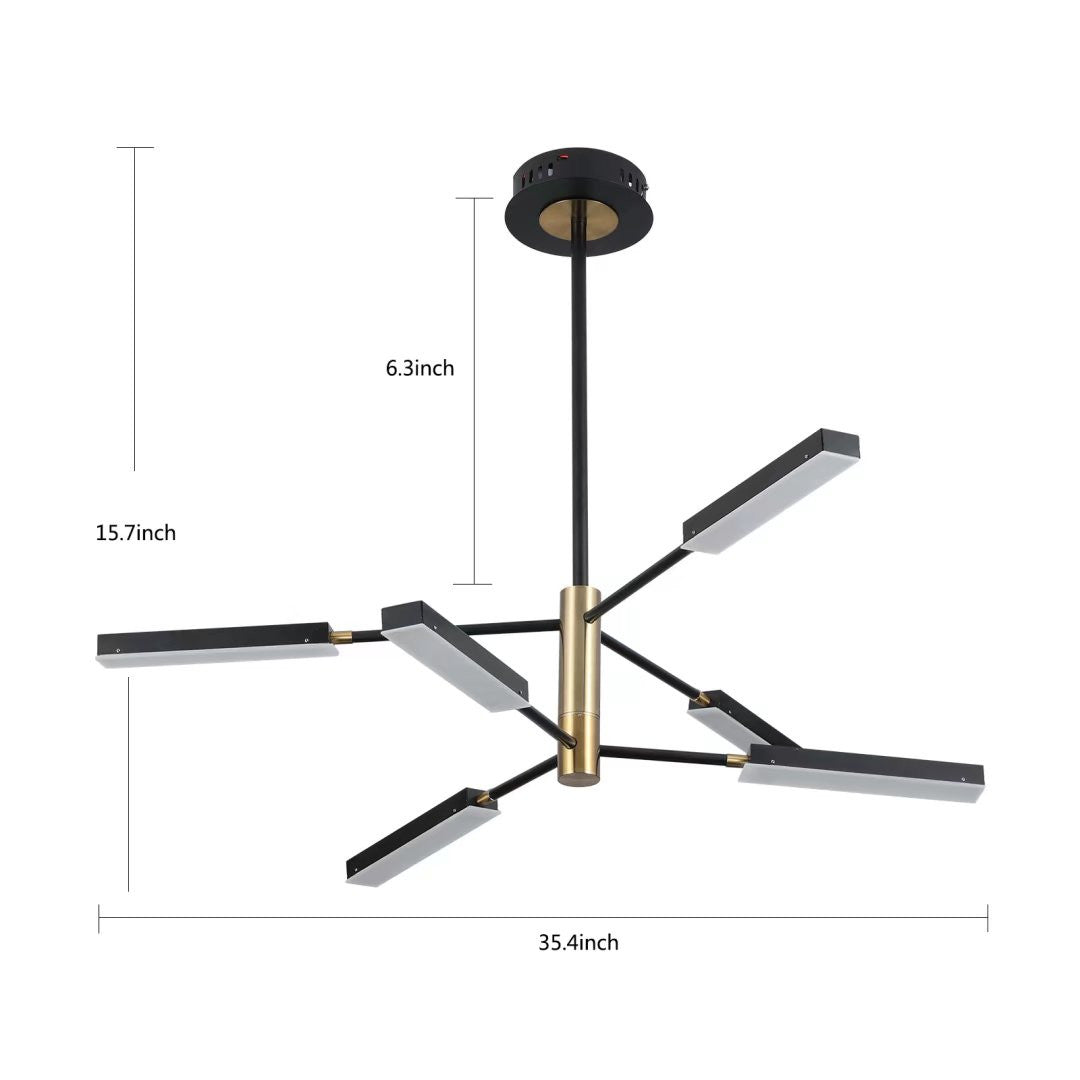 HomeRoots Asymmetric Six Light Ceiling Light in Black and Gold Finish