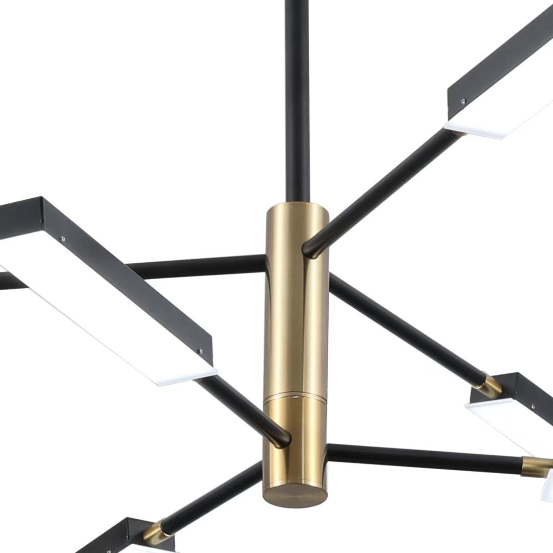 HomeRoots Asymmetric Six Light Ceiling Light in Black and Gold Finish