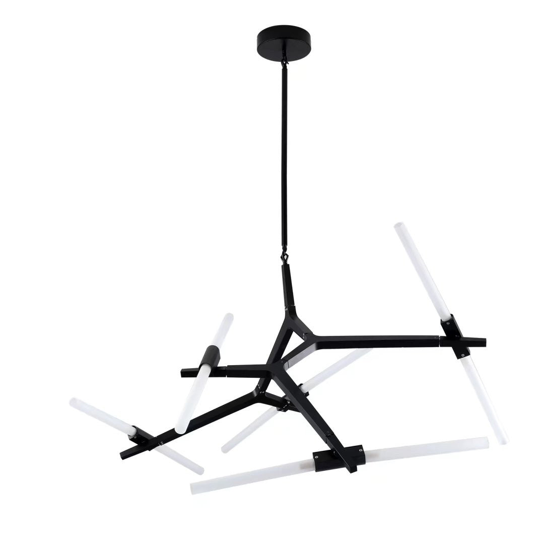 HomeRoots Asymmetric Ten Light Modern Chandelier in Black Metal Finish