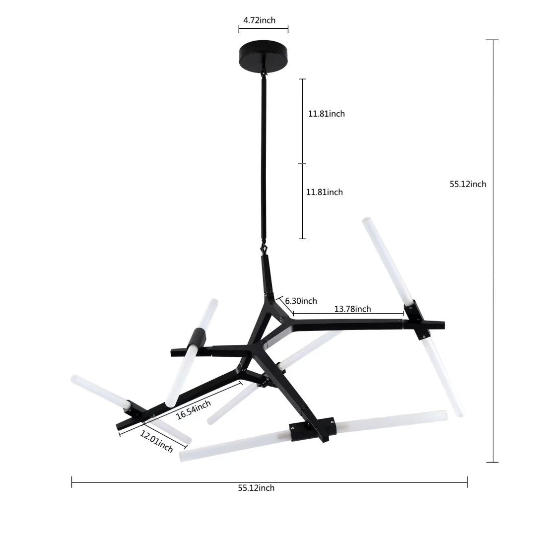 HomeRoots Asymmetric Ten Light Modern Chandelier in Black Metal Finish