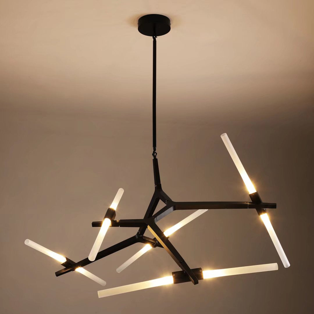 HomeRoots Asymmetric Ten Light Modern Chandelier in Black Metal Finish